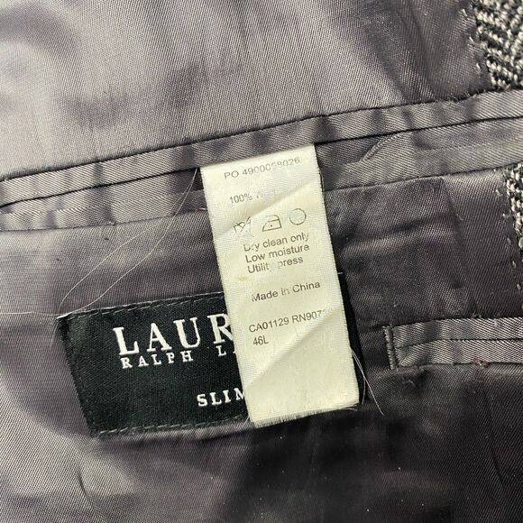 Lauren Ralph Lauren Jacket Mens 46L Gray Slim Blazer 2 Button Wool Double Vent - Picture 5 of 9